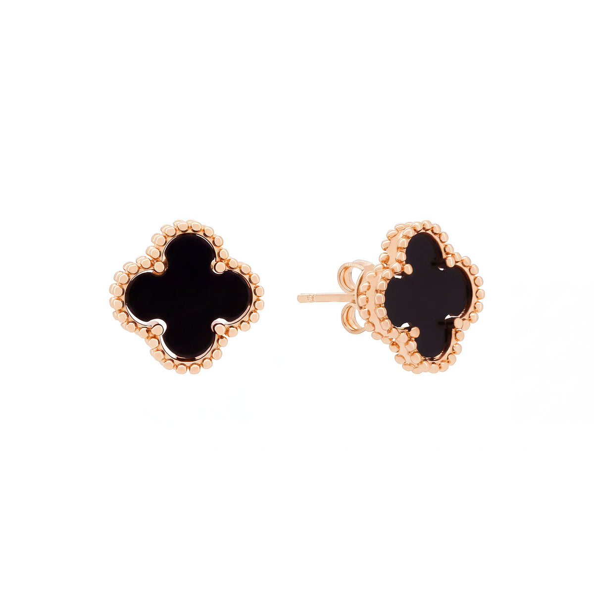 11 mm four-leaf clover stud earrings with black enamel