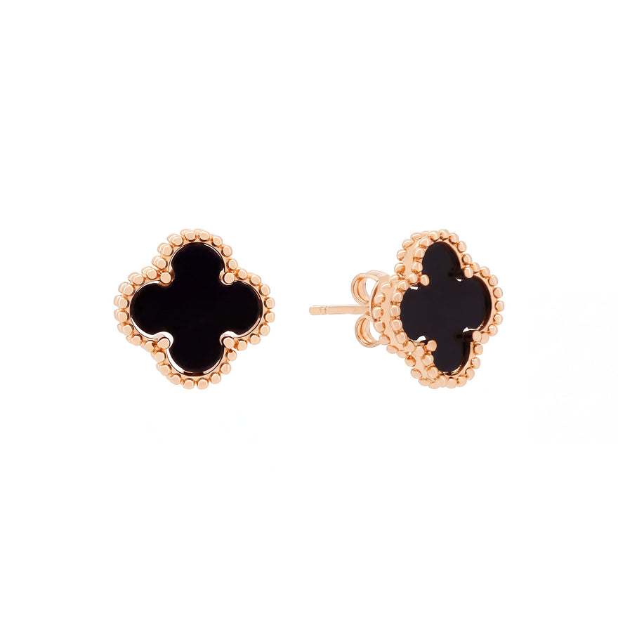 Black enamel clover studs, 11 mm