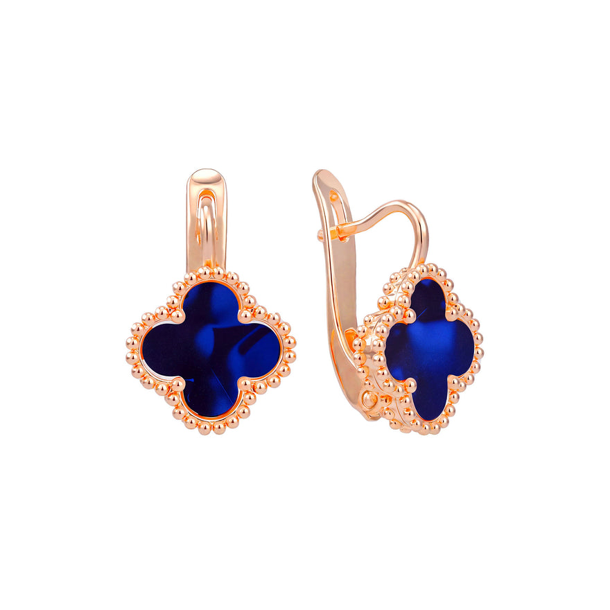 Midnight blue clover earrings, 21.7 mm