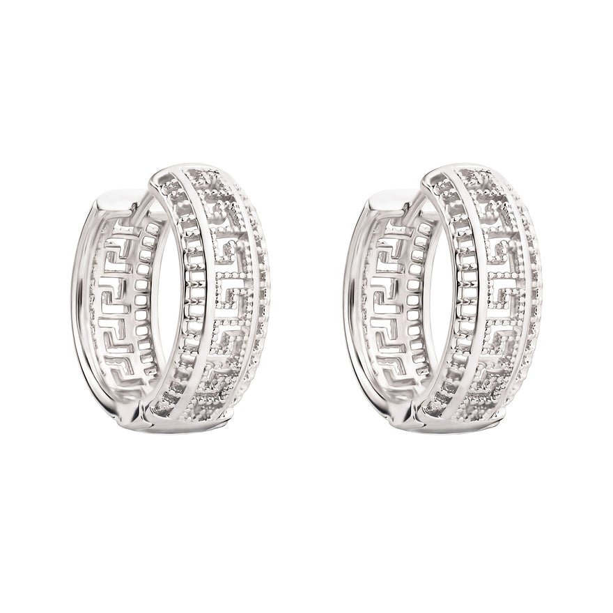 Openwork Greek key hoop earrings, 18 mm