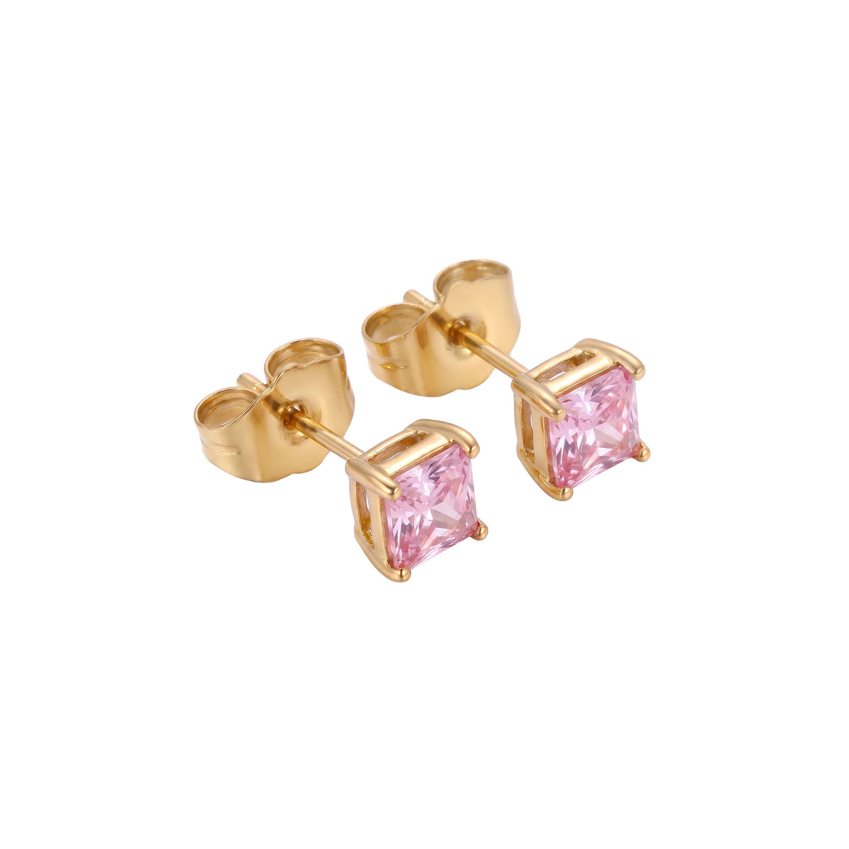Pink | Gold-plated 5 mm studs with a pink cubic zirconia