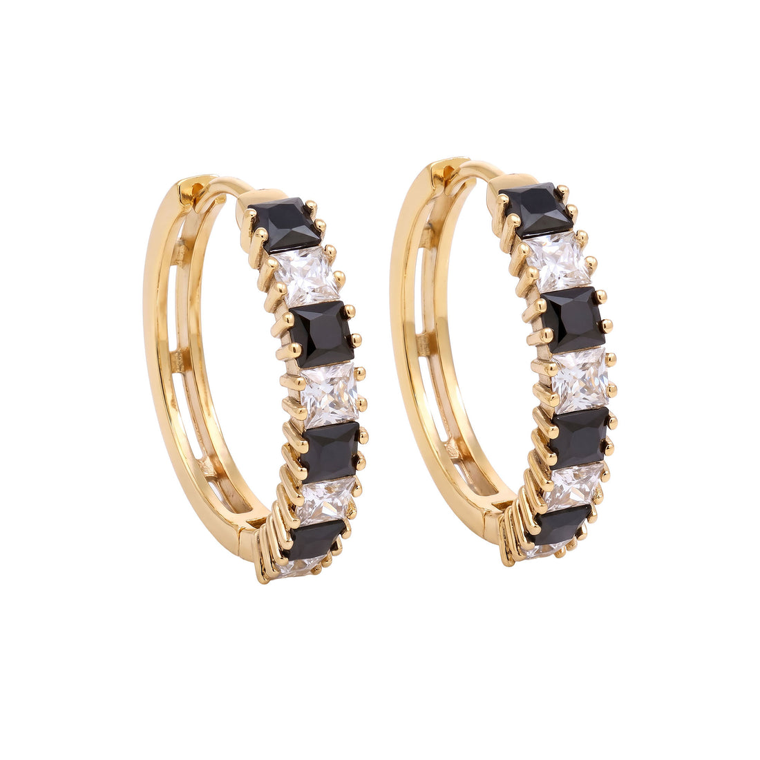 Gold | Gold-plated hoop earrings with square cubic zirconia