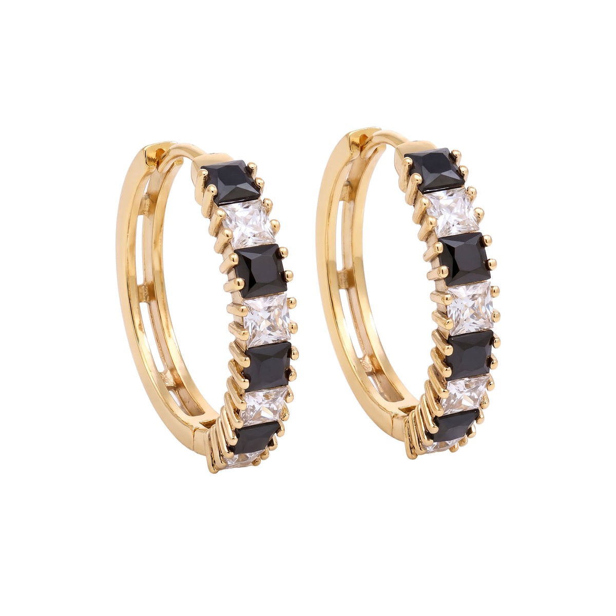 Gold | Gold-plated hoop earrings with square cubic zirconia