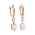 Gold | Long evening earrings with cubic zirconia and leverback clasps