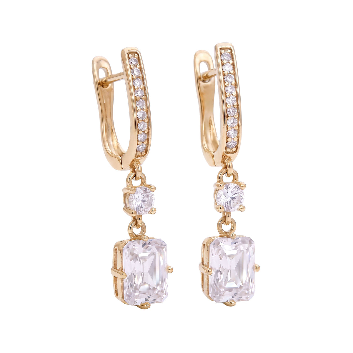 Gold | Long evening earrings with cubic zirconia and leverback clasps