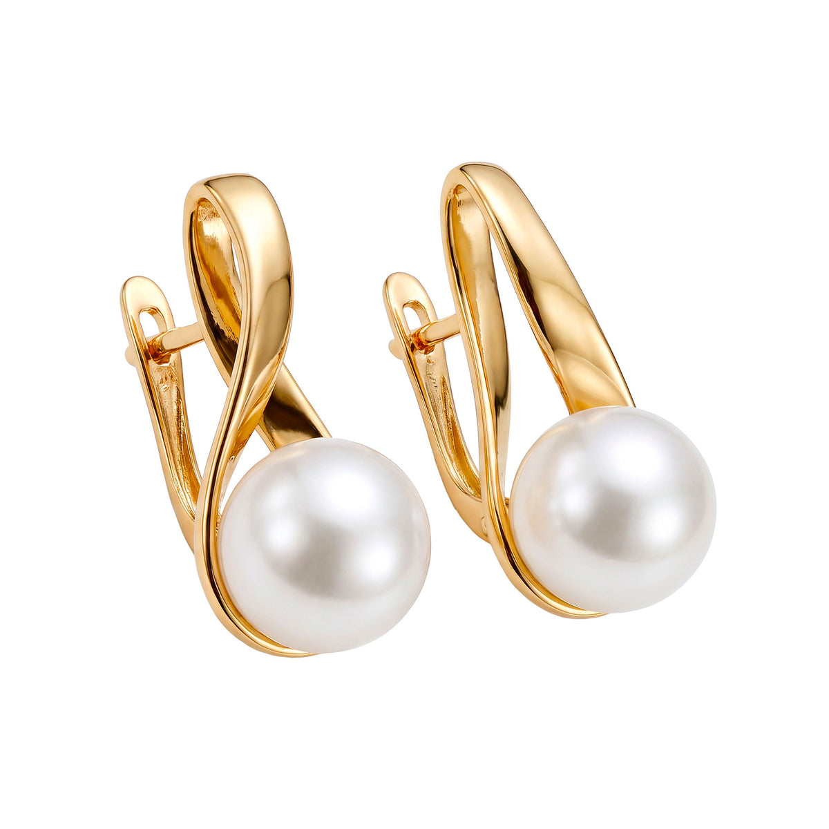 Long festive earrings with a pearl and leverback clasps