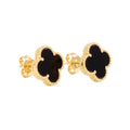 Pair of black clover stud earrings with beaded gold-tone frames