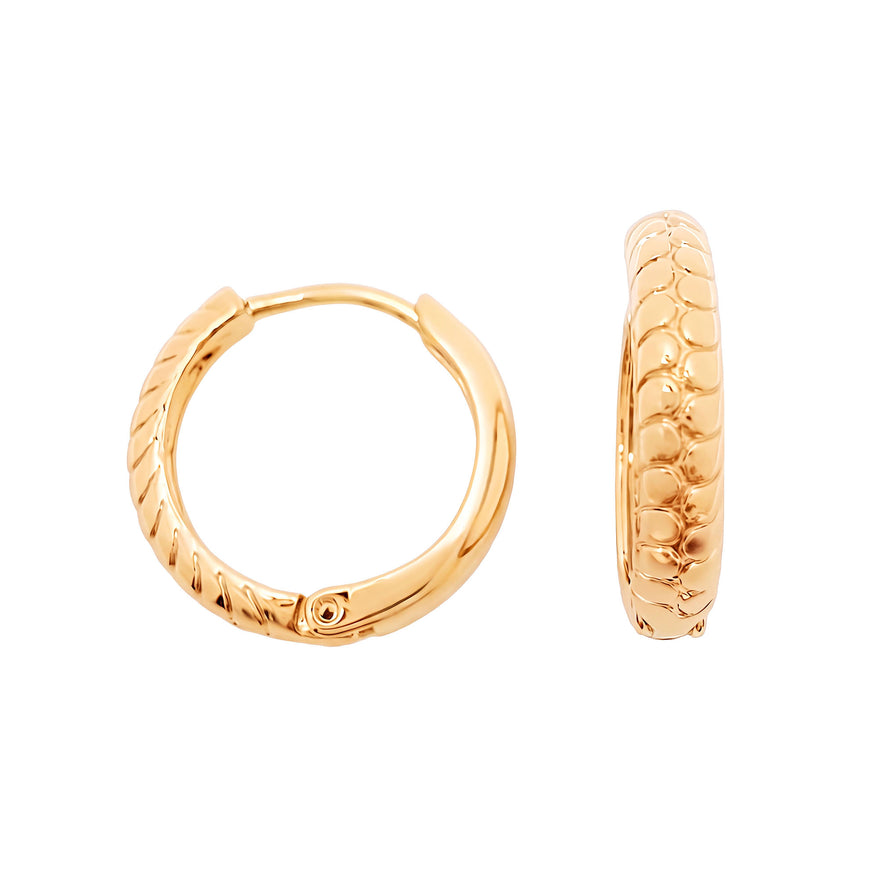 Textured hinged hoop earrings, 15 mm