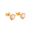 Pair of gold-tone flower stud earrings with white pearls and butterfly backs