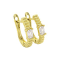 Yellow gold | Yellow gold-tone ribbed earrings with white cubic zirconia