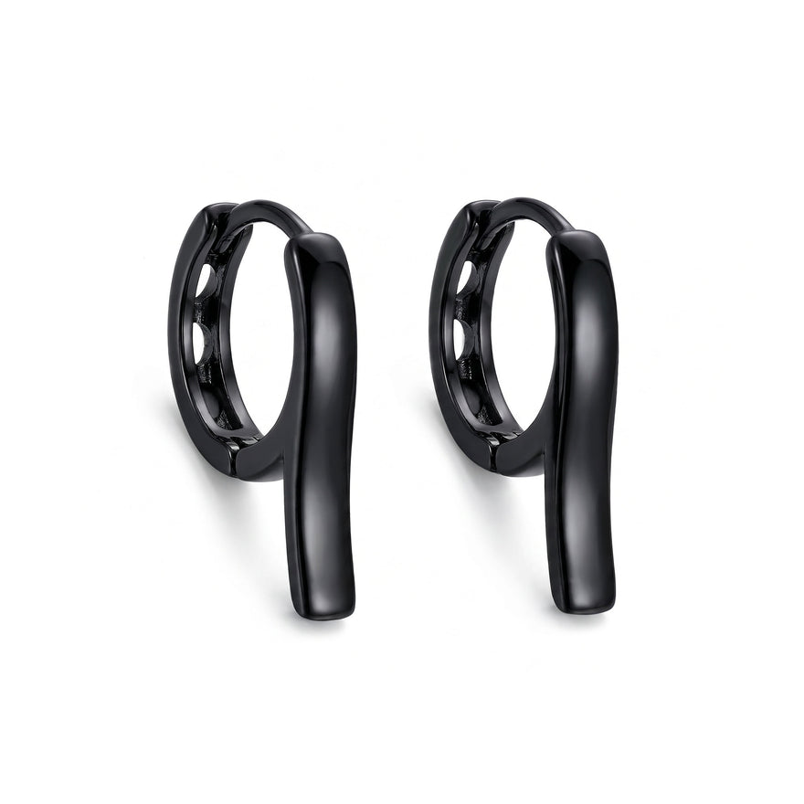Black hoop earrings with a long bar