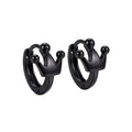 Black enamel crown hoop earrings, pair from an angle