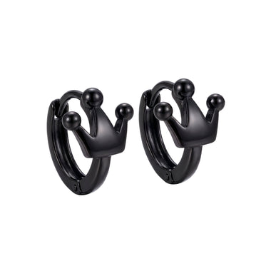 Black enamel crown hoop earrings