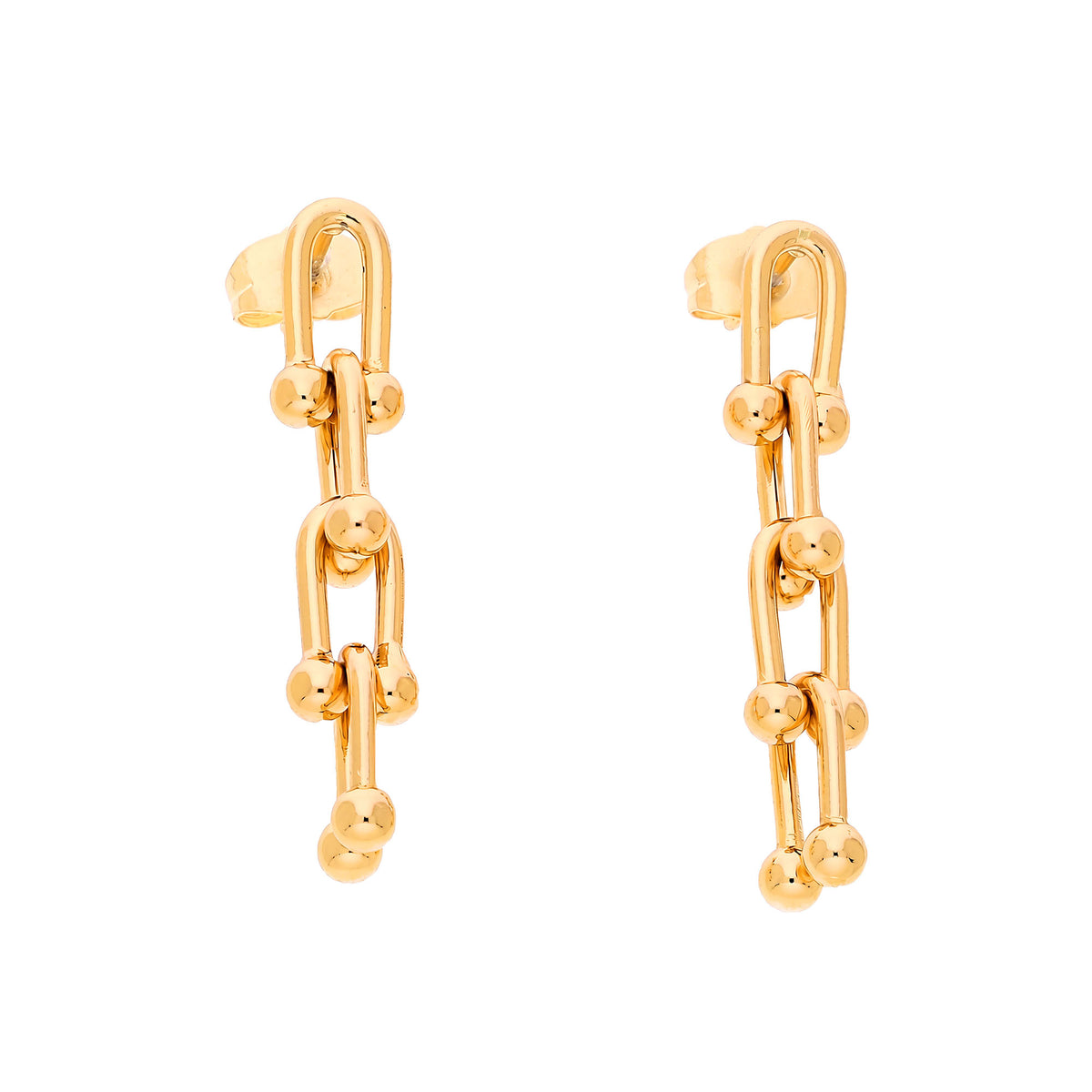 Gold-tone U-link chain earrings with ball ends, pair