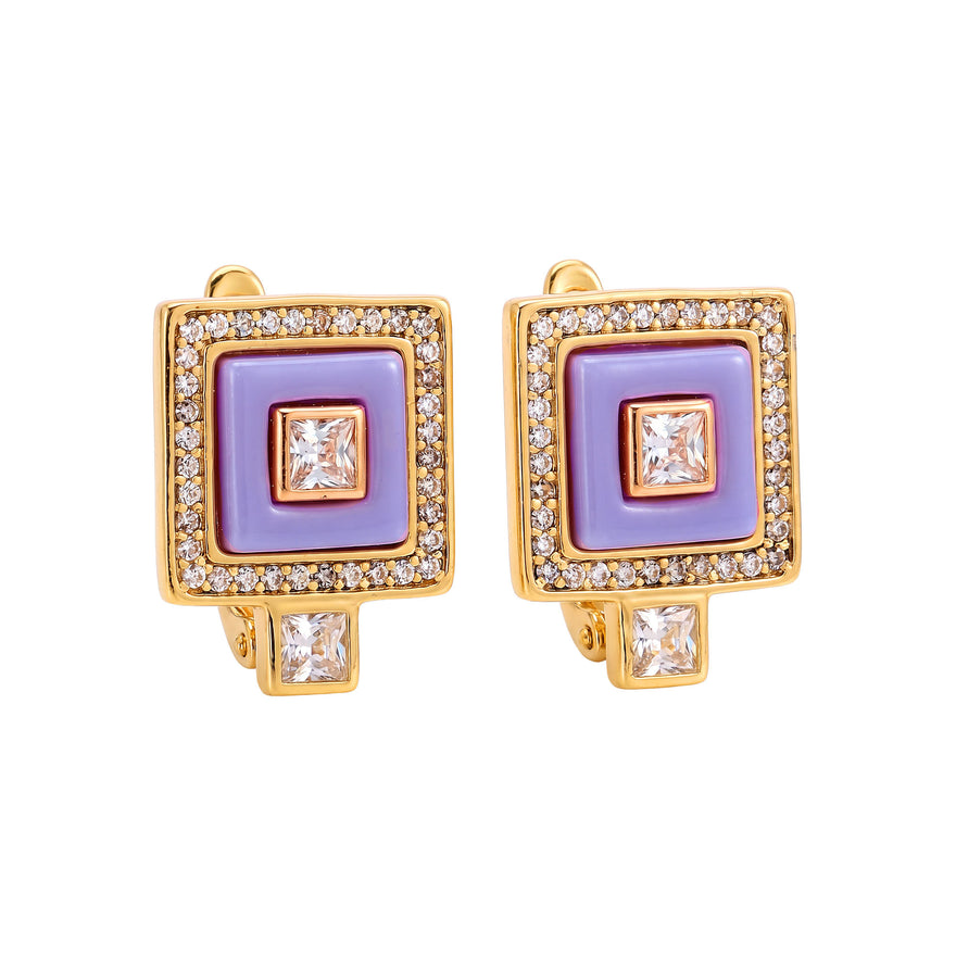 Square purple ceramic earrings