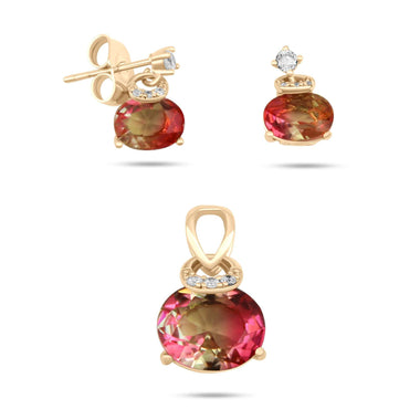 Two-tone stone earrings and pendant set
