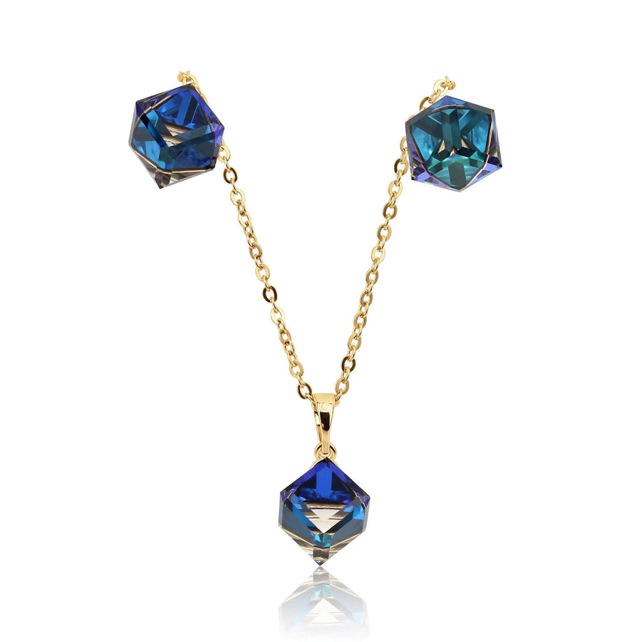 Blue crystal cube jewellery set