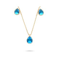 Gold-plated set with blue teardrop stones: necklace and matching stud earrings