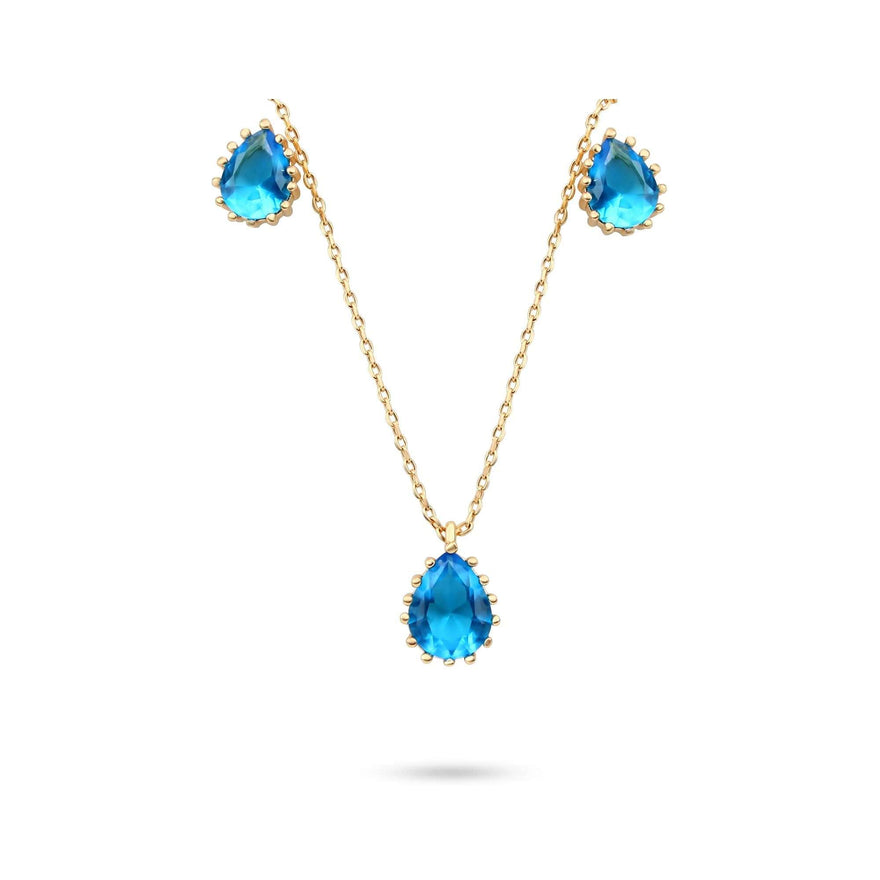 Blue teardrop necklace and stud set