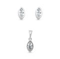 Silver-tone set of stud earrings and pendant with marquise-cut cubic zirconia