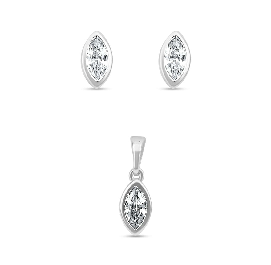 Marquise-cut stud and pendant set