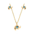 Gold-plated elephant necklace and earrings with blue heart crystal and white cubic zirconia