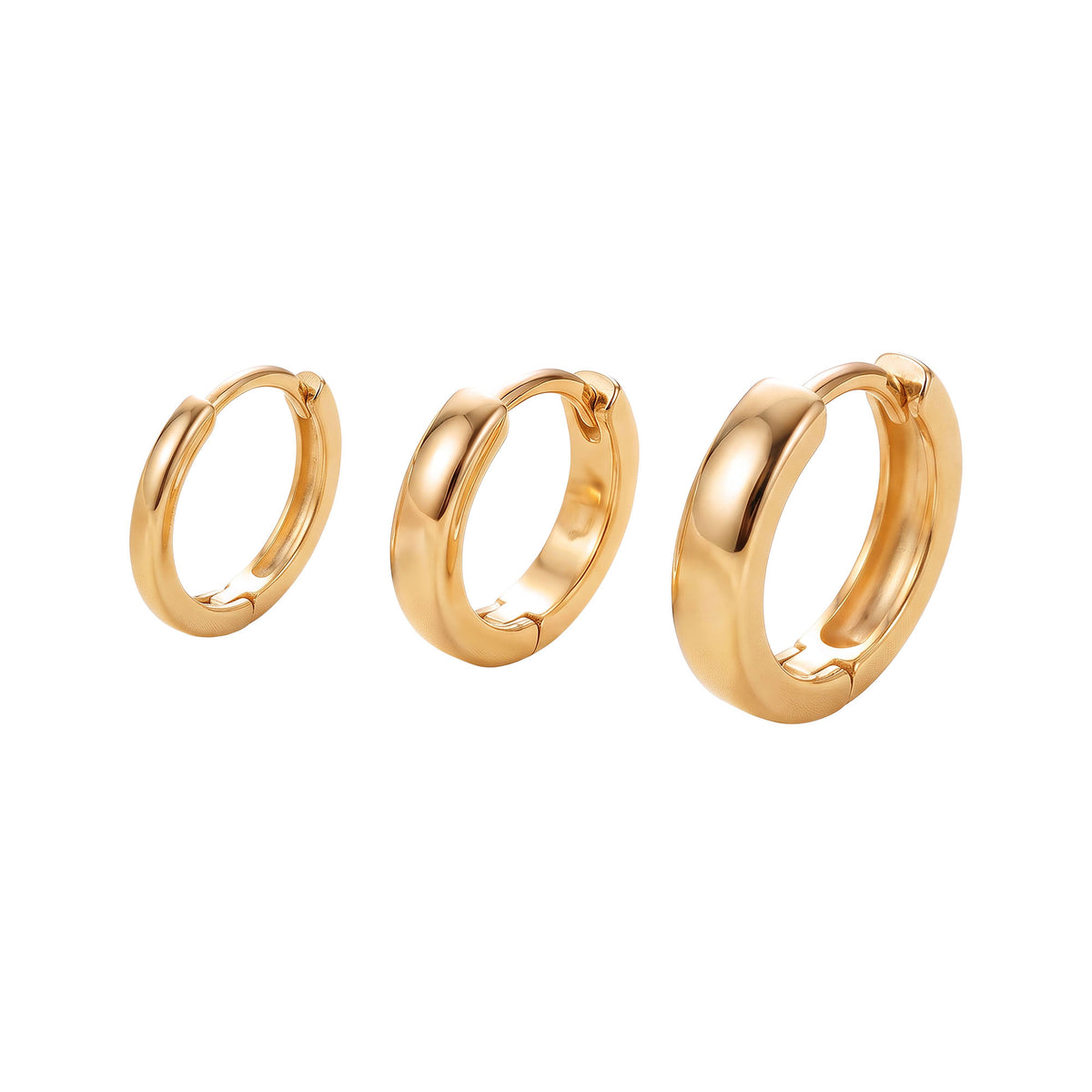 Three smooth hinged hoops in different sizes side by side