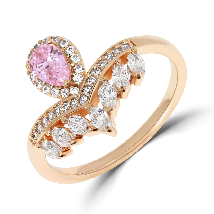 Pink teardrop ring with marquise stones