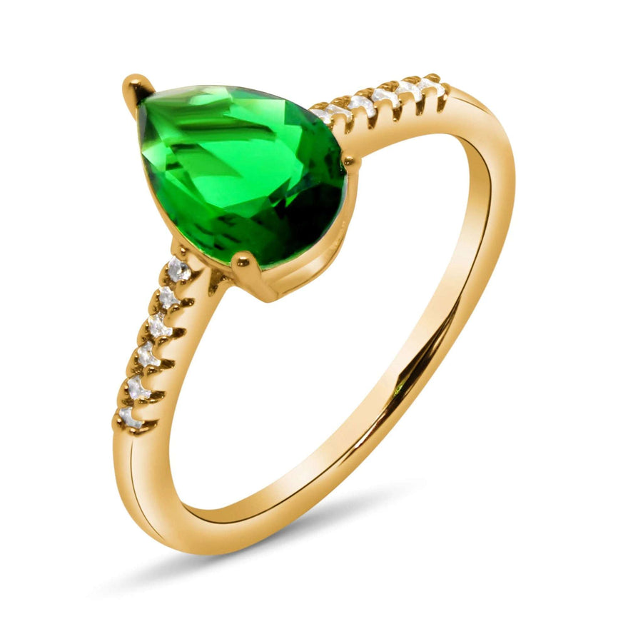 Green teardrop stone ring, size 18.1
