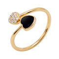 Gold-plated open ring with a black heart and a white cubic zirconia heart