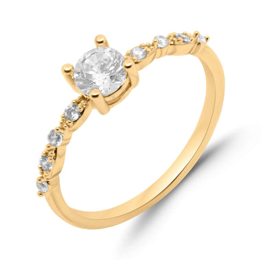 Round cubic zirconia side-stone ring