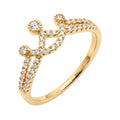 Gold-plated crown ring with white cubic zirconia and three larger stones on top