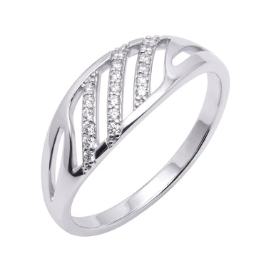 Diagonal cubic zirconia band ring