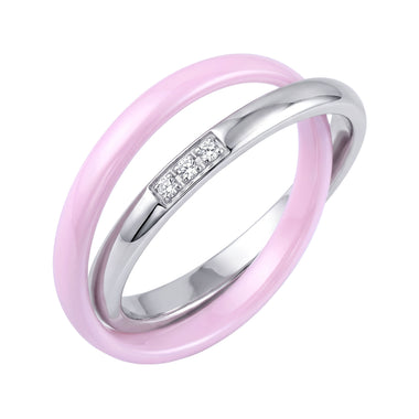 Interlocking pink ceramic double ring