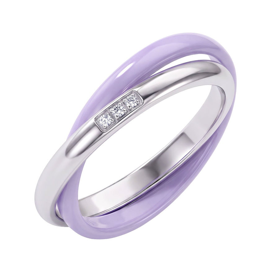Double ring with purple ceramic