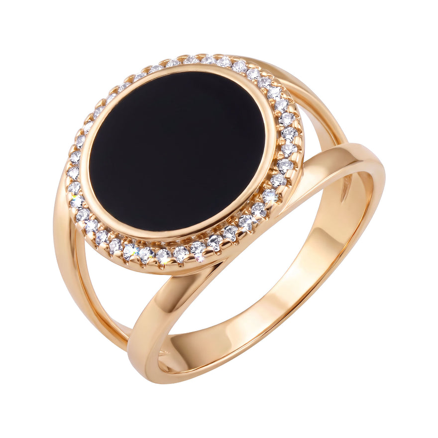 Oval black enamel halo ring, size 20.6