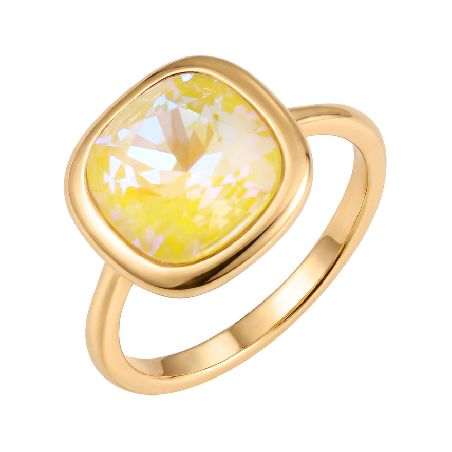 Yellow cushion-cut Swarovski ring