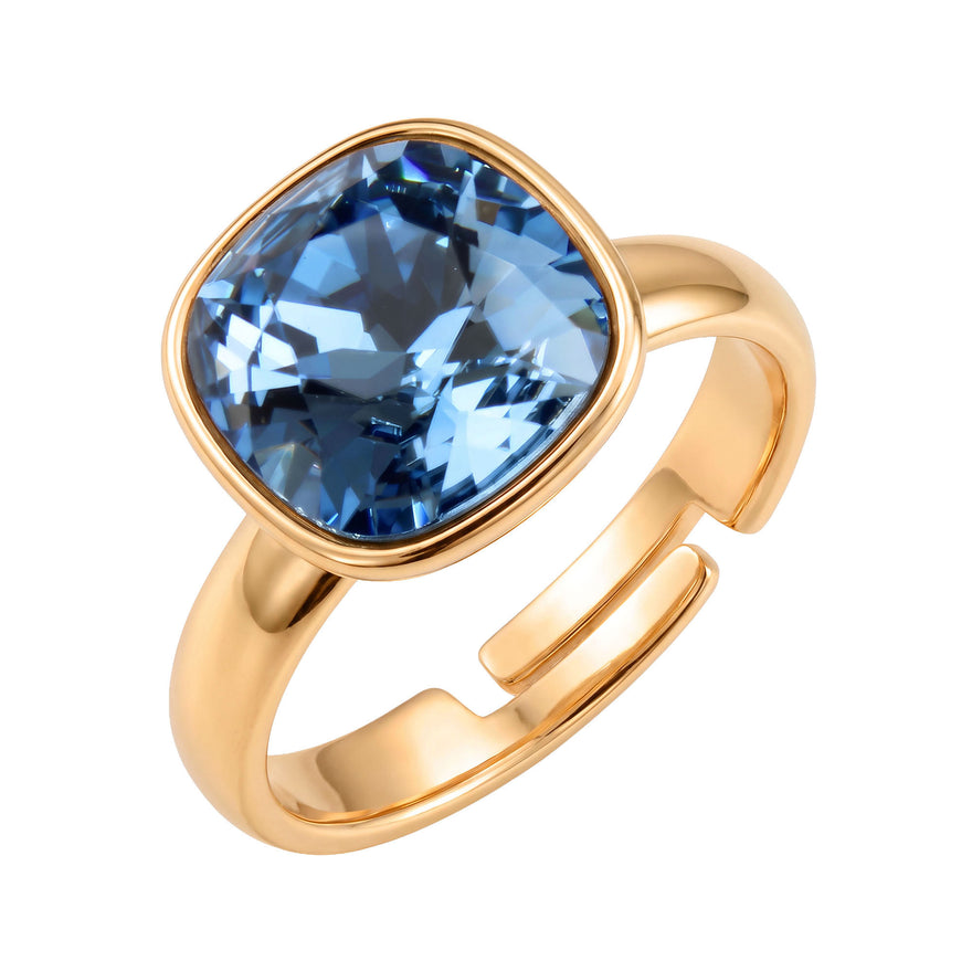 Adjustable blue Swarovski crystal ring