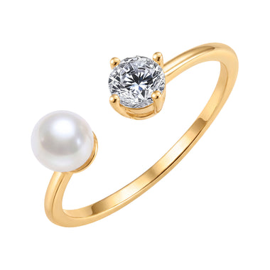 Pearl and cubic zirconia open ring
