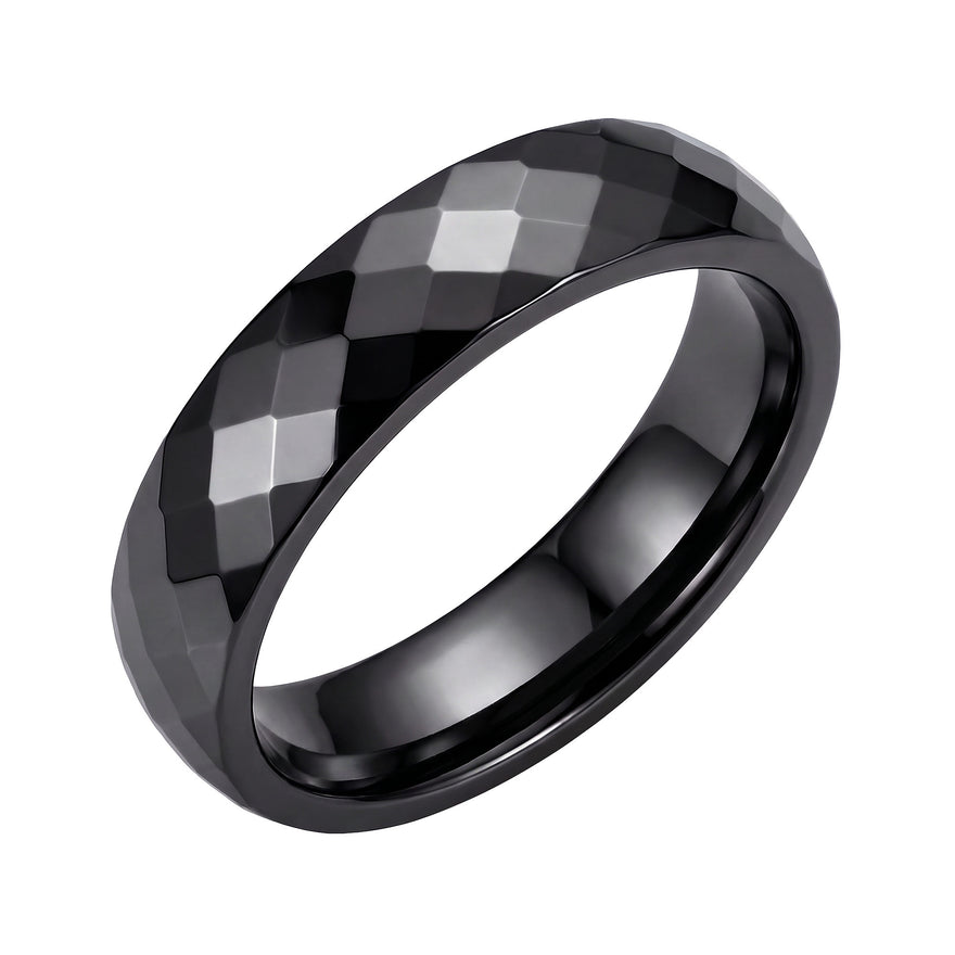 Faceted black ceramic ring, 6 mm