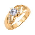 Gold-tone ring with a large round cubic zirconia and tiny side stones