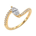 Gold-tone ring with an elongated crystal and cubic zirconia on a curved band