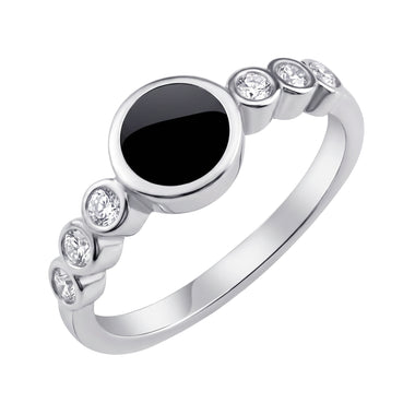 Black disc ring with side stones