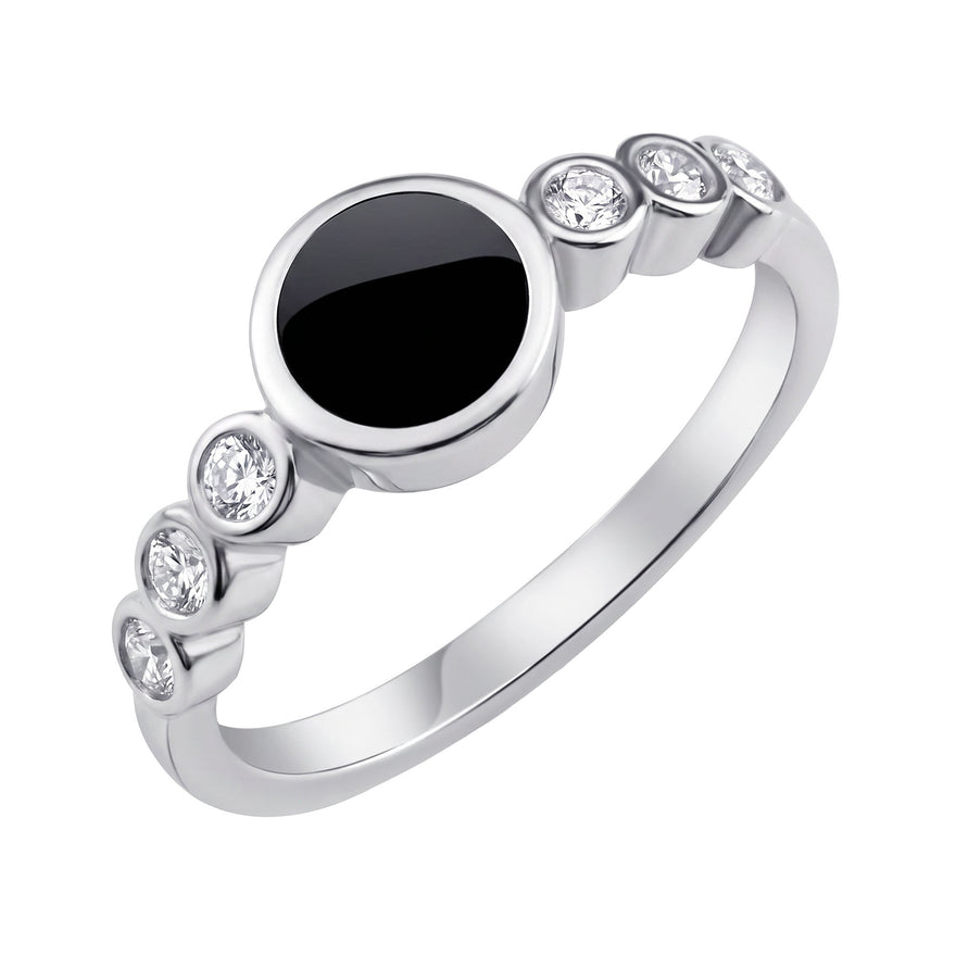 Black disc ring with side stones