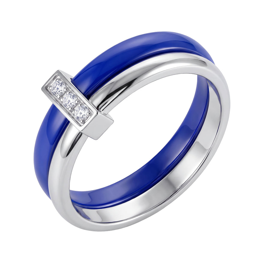Blue ceramic ring with cubic zirconia