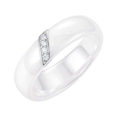 Wide white ceramic ring with 4 stones