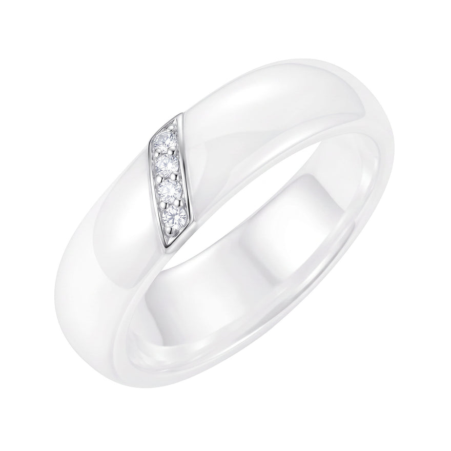 Wide white ceramic ring with 4 stones