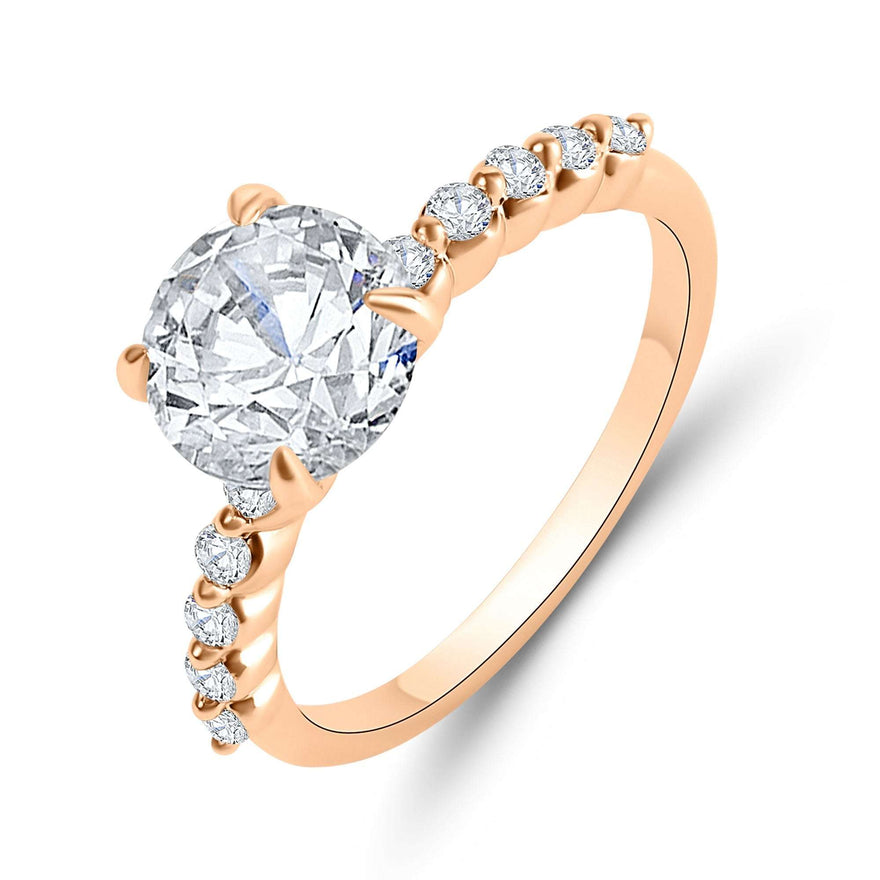 Round solitaire ring with side stones