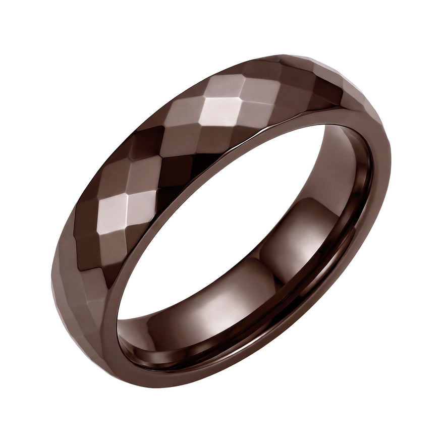 Glossy brown faceted ceramic ring