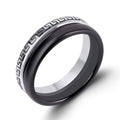 Two-piece ring: black ceramic band and platinum-plated band with Greek key pattern